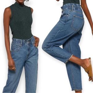 Vigoss Janis High Rise Paperbag Baggy Jean Stretch Waist indigo size 8 NWT‎